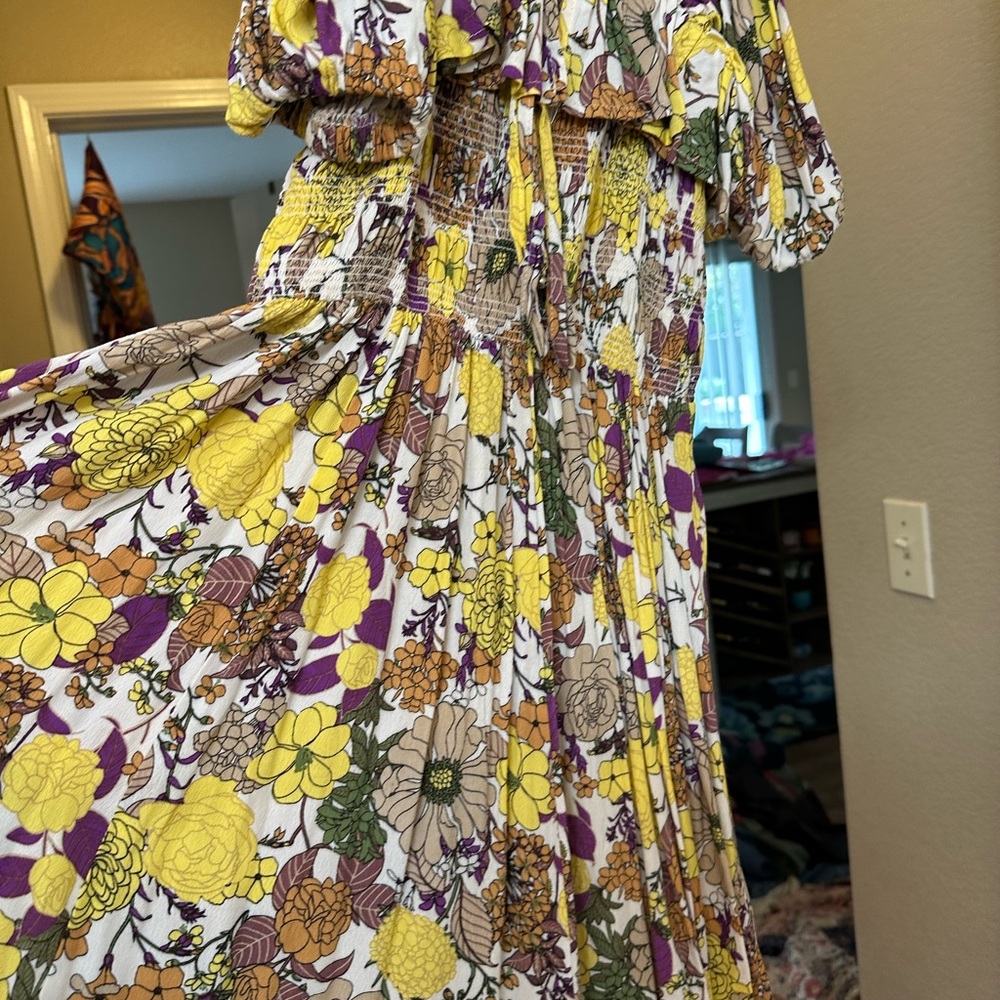 Floral Mini Dress with Yellow and Purple Accents